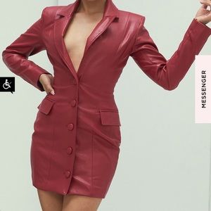MISTRESSROCKS SECOND TO NONE WINE VEGAN LEATHER BLAZER DRESS
